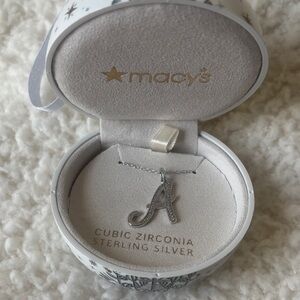 Macy's Silver Cubic Zirconia “A” Initial Necklace